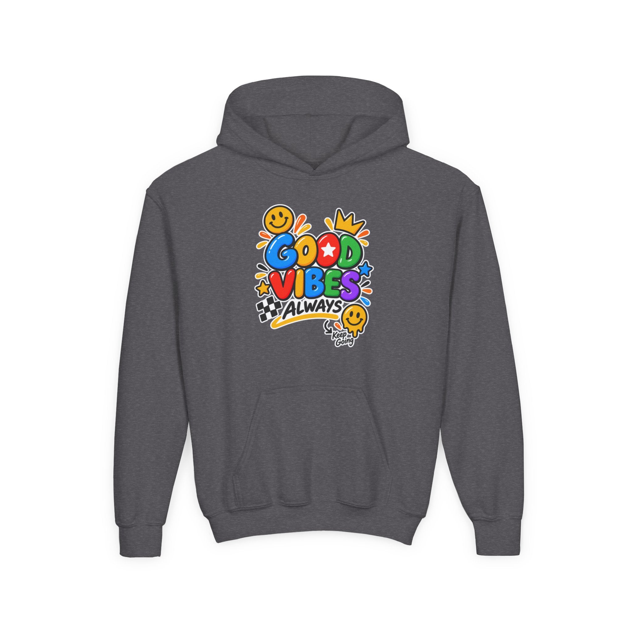 Youth Hoodie - "Good Vibes Always" Colorful Positive Graphic
