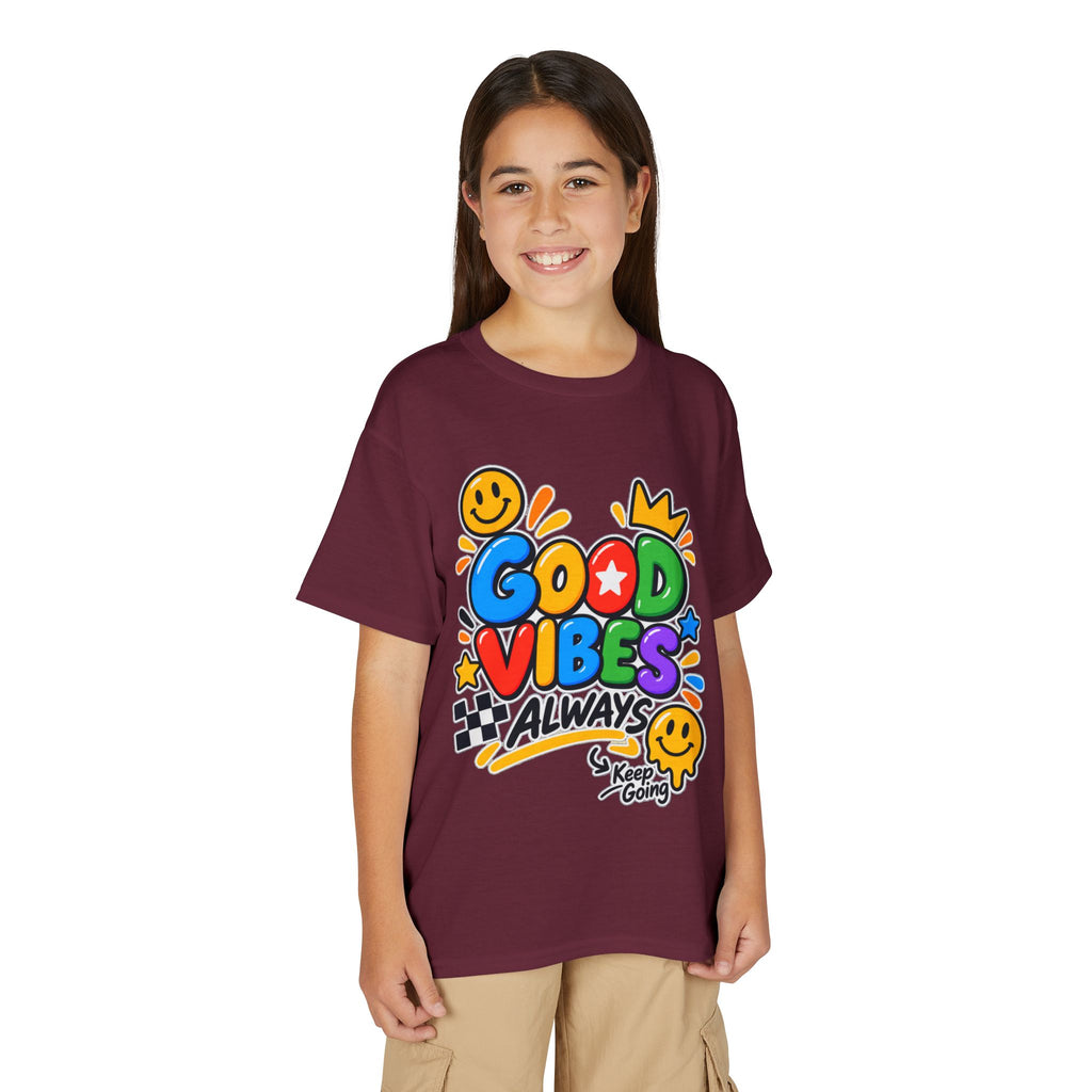 Youth T-Shirt — "Good Vibes Always" Colorful Positive Message Tee