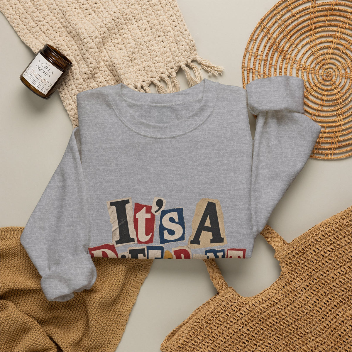 Crewneck Sweatshirt - "It's A Different Story" Retro Collage Graphic