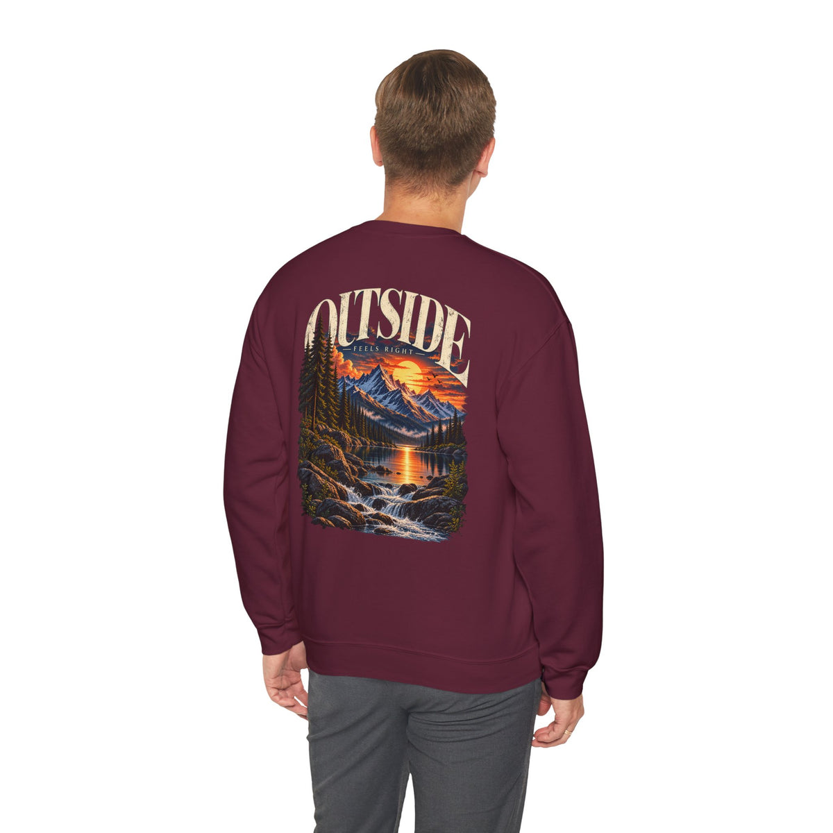 Outside Scenic Crewneck — Mountain Sunset Nature Graphic
