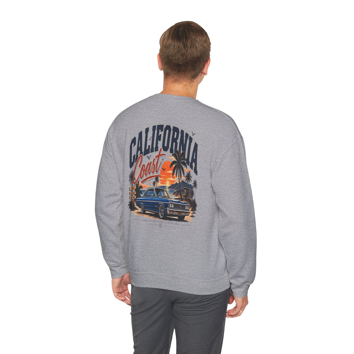 California Coast Crewneck Sweatshirt — Retro Palm Tree Graphic
