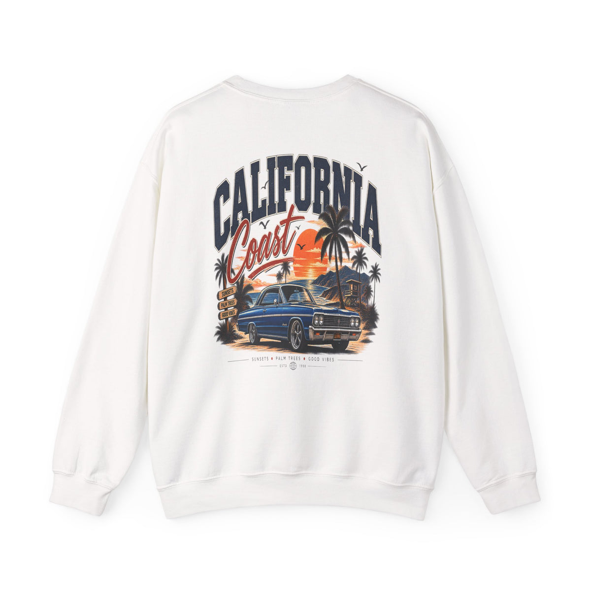 California Coast Crewneck Sweatshirt — Retro Palm Tree Graphic
