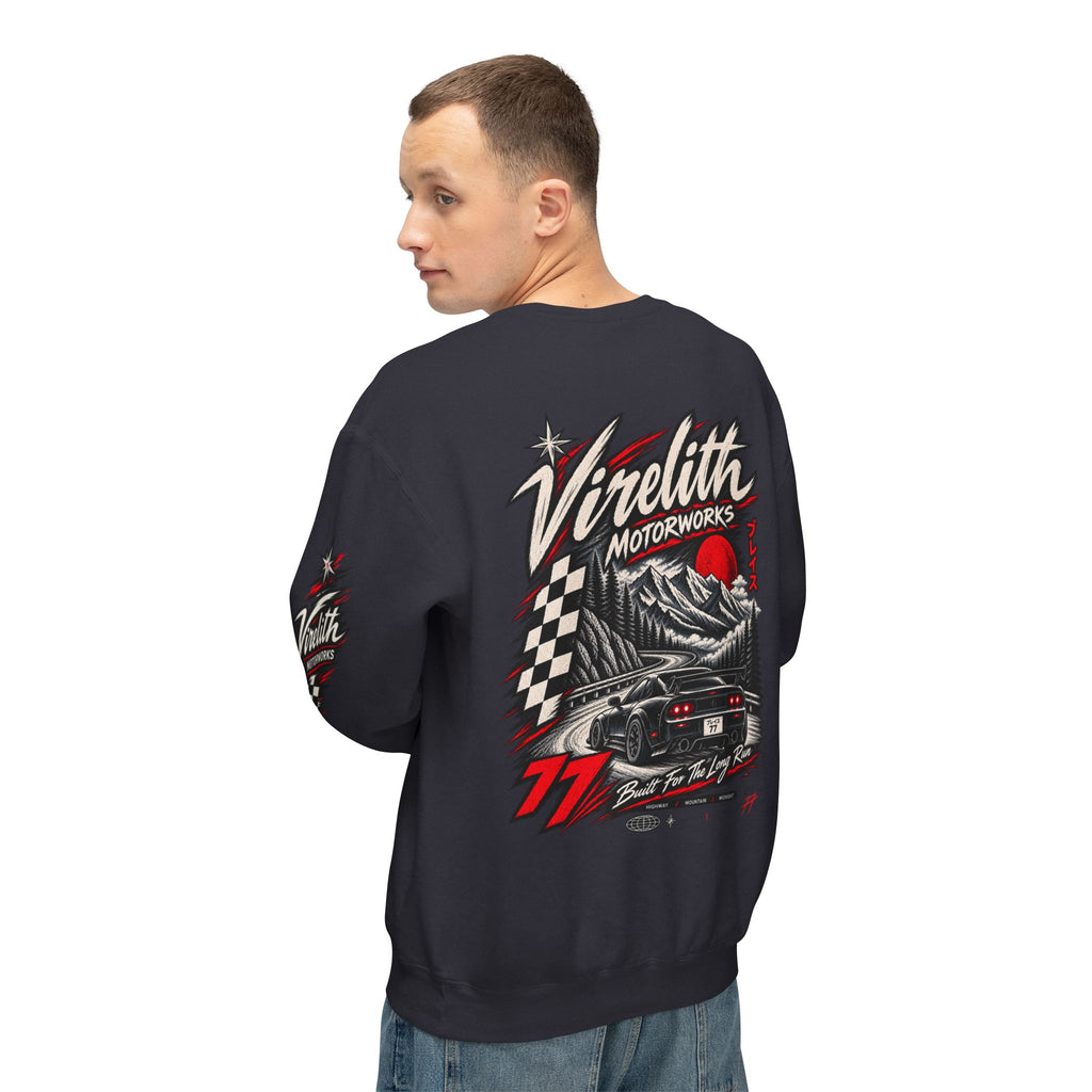 Motorworks Racing Crewneck Sweatshirt | Vintage Sleeve Graphic