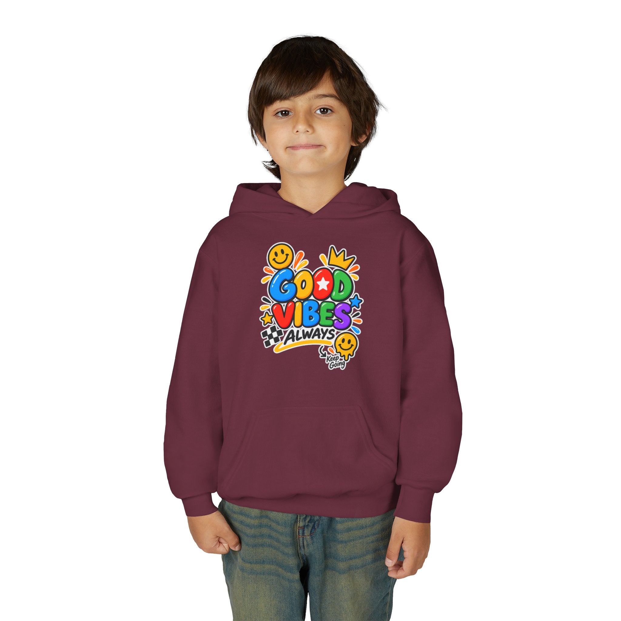 Youth Hoodie - "Good Vibes Always" Colorful Positive Graphic