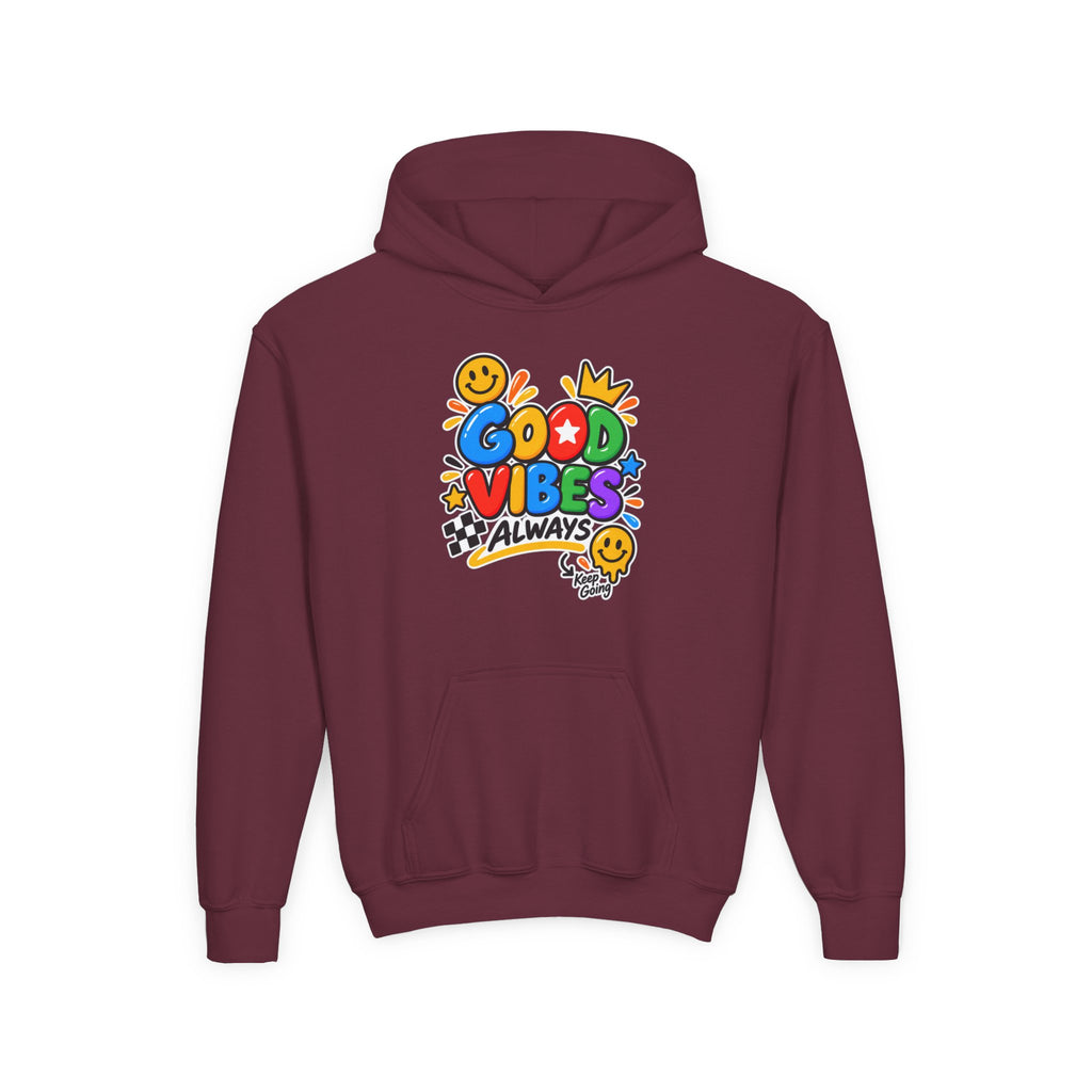 Youth Hoodie - "Good Vibes Always" Colorful Positive Graphic