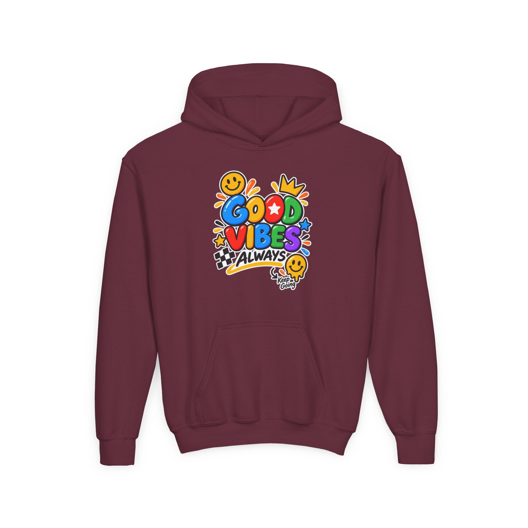Youth Hoodie - "Good Vibes Always" Colorful Positive Graphic