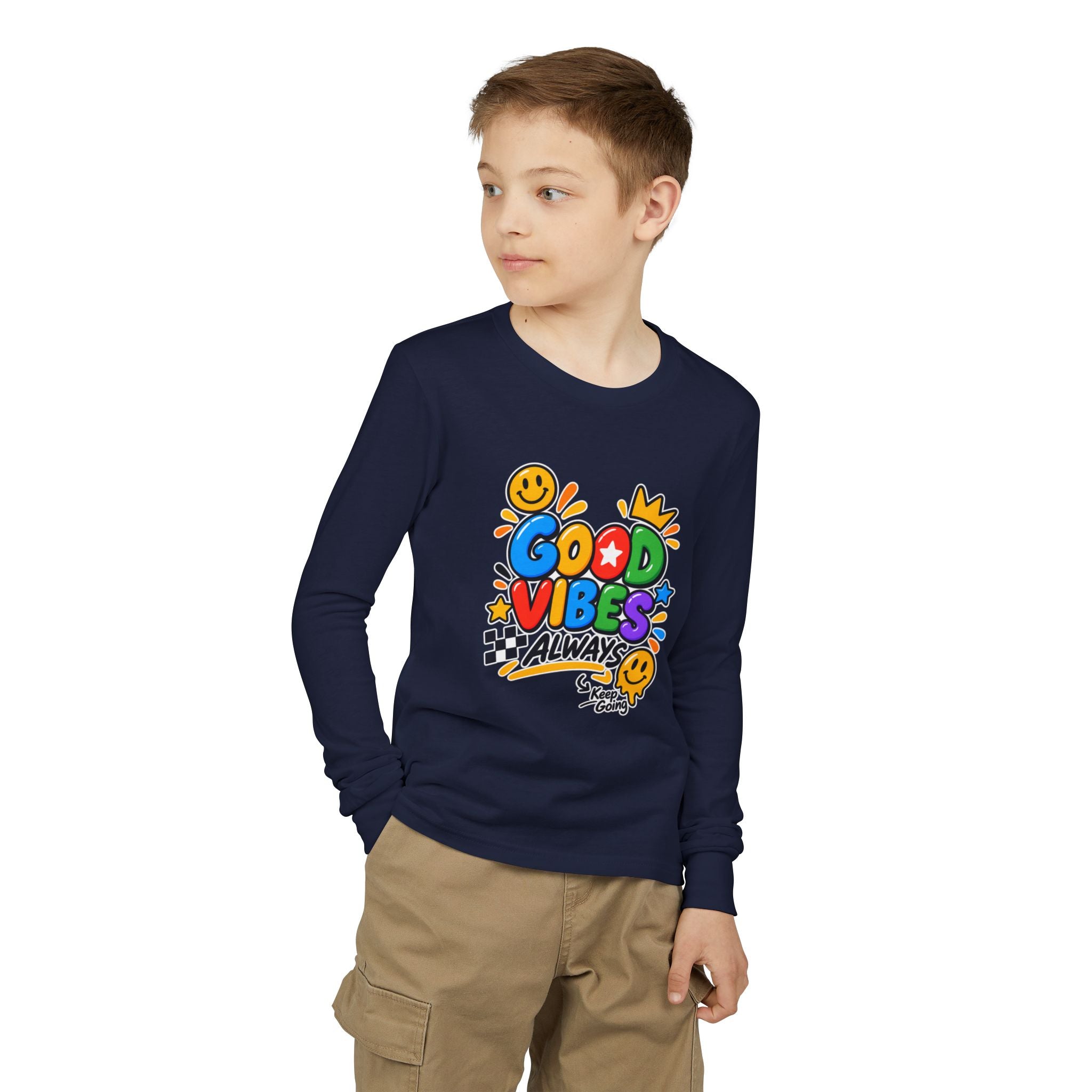 Good Vibes Always Youth Long Sleeve Tee — Positive Message Kids Shirt