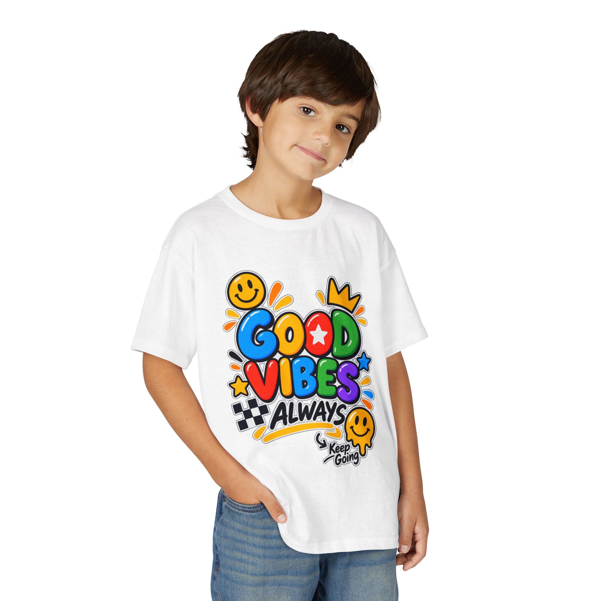 Youth T-Shirt — "Good Vibes Always" Colorful Positive Message Tee