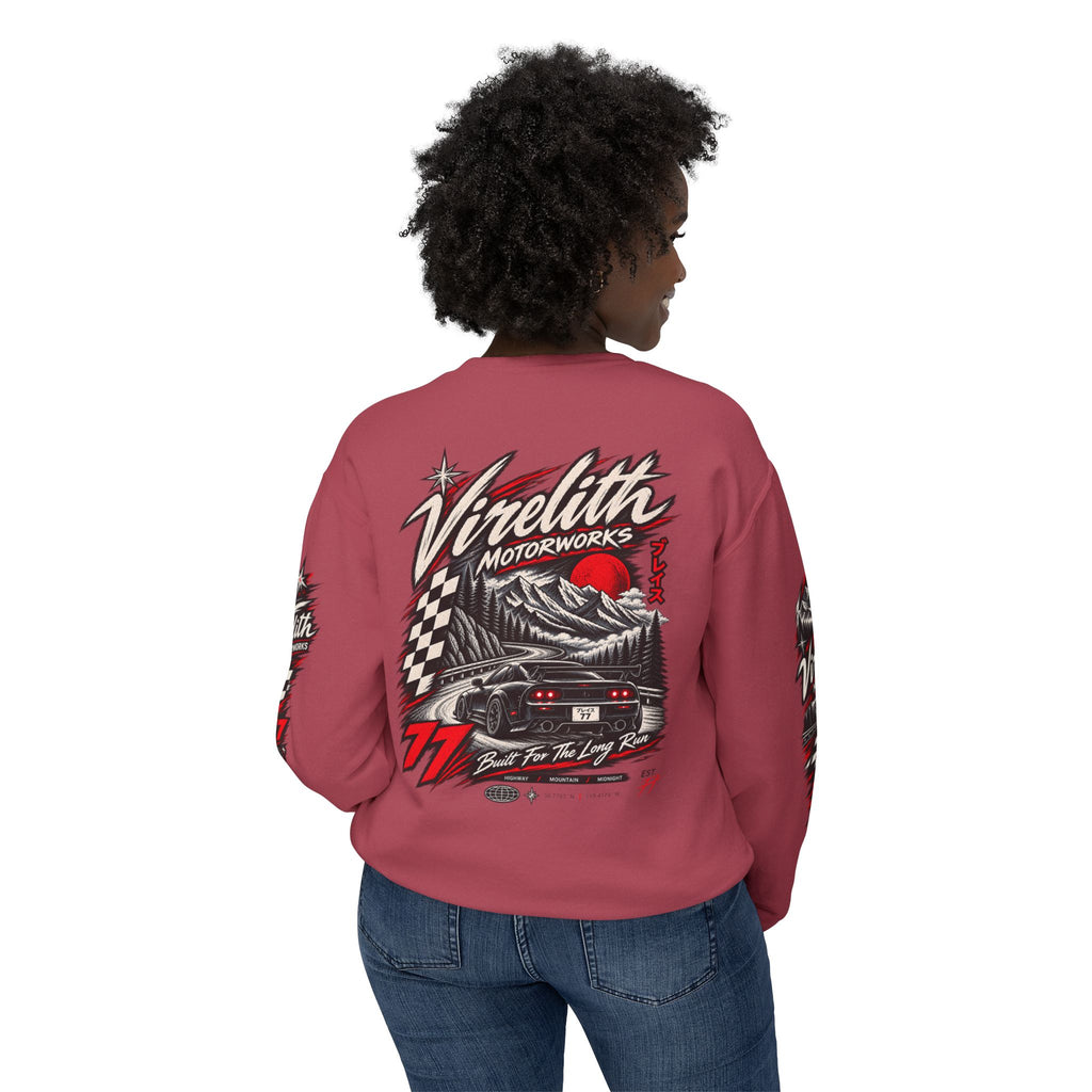 Motorworks Racing Crewneck Sweatshirt | Vintage Sleeve Graphic