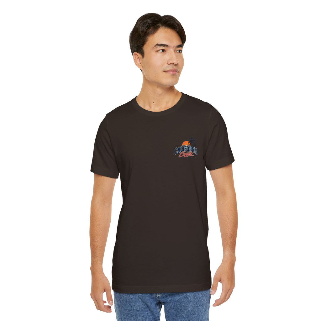 California Coast Pocket Tee — Retro Palm Surf Graphic