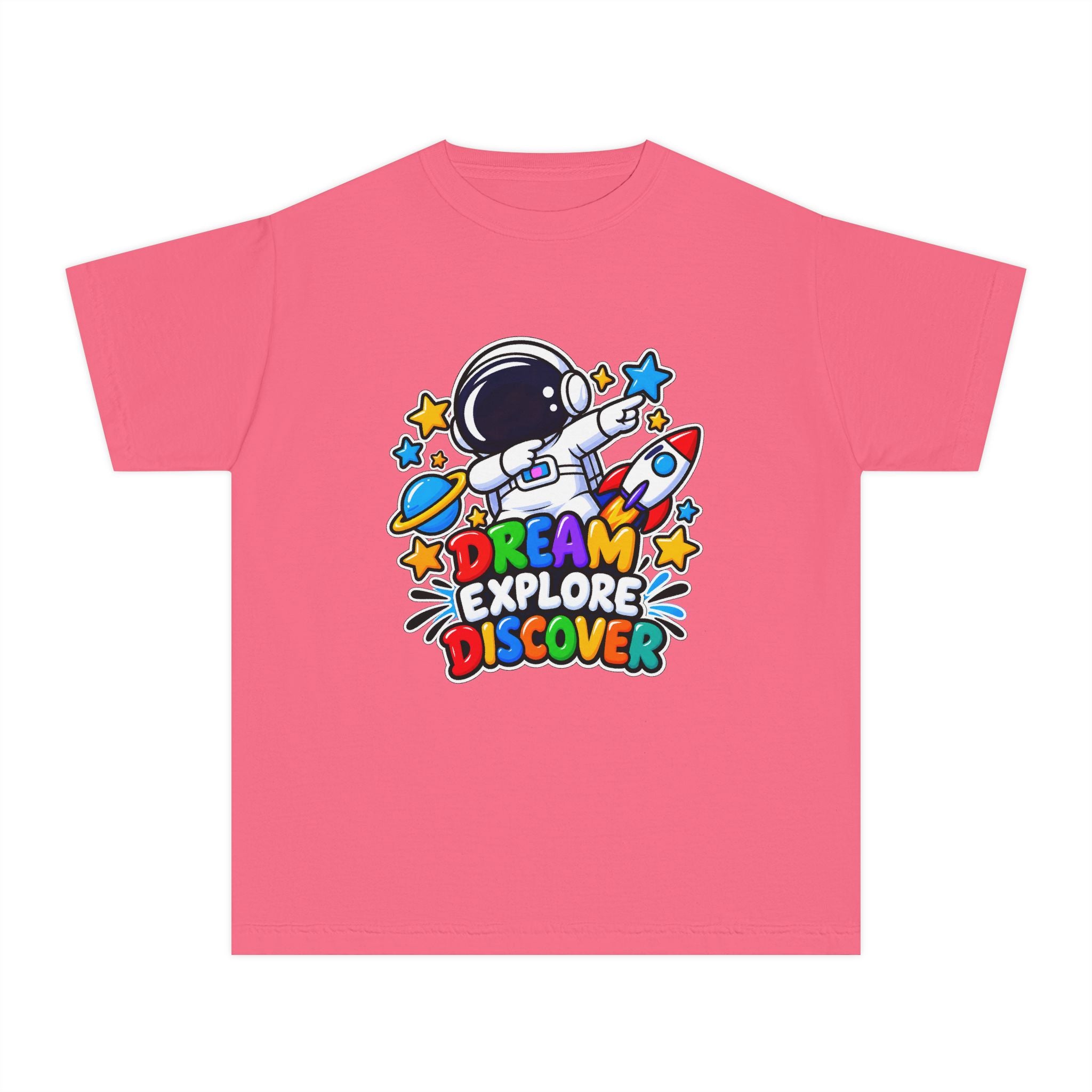 Youth Space Adventure Tee – “Dream Explore Discover / Small Steps Big Future”