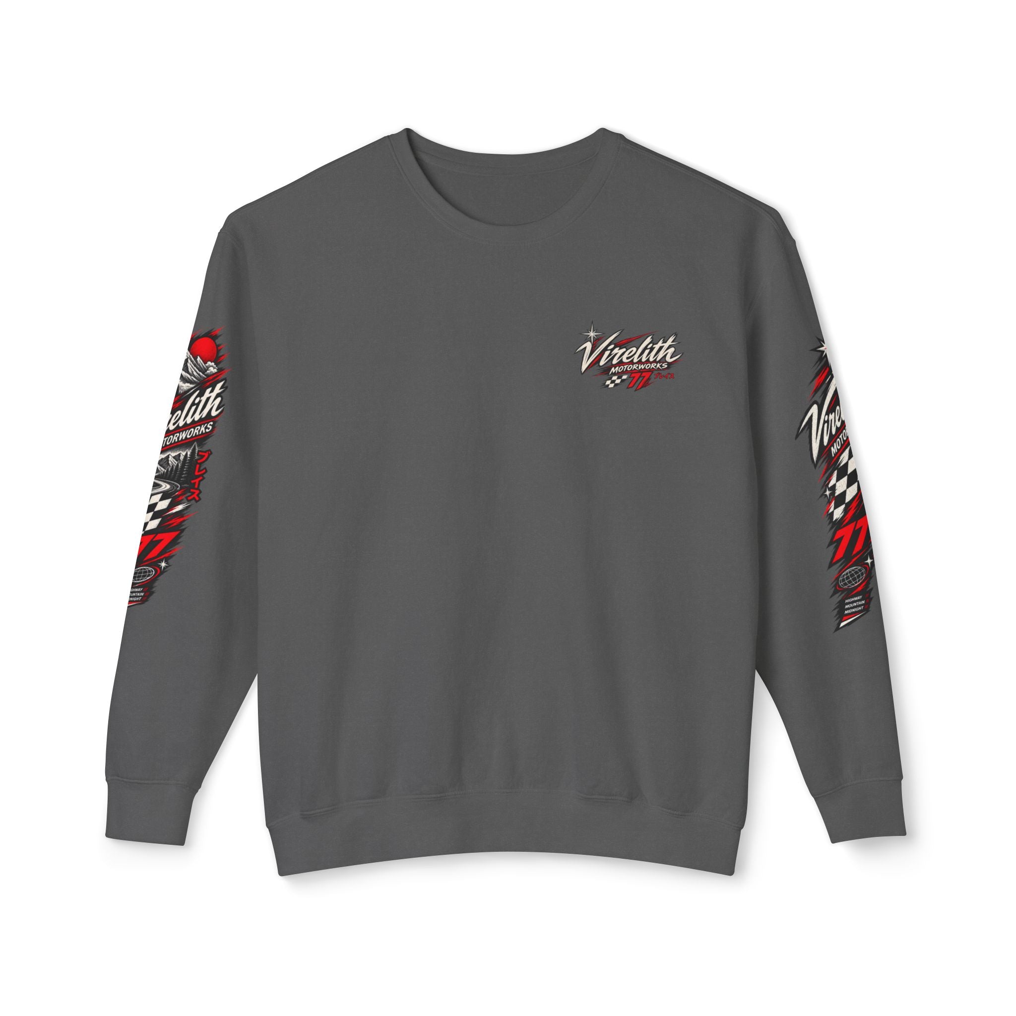 Motorworks Racing Crewneck Sweatshirt | Vintage Sleeve Graphic