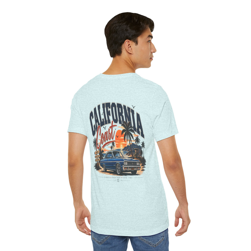 California Coast Pocket Tee — Retro Palm Surf Graphic