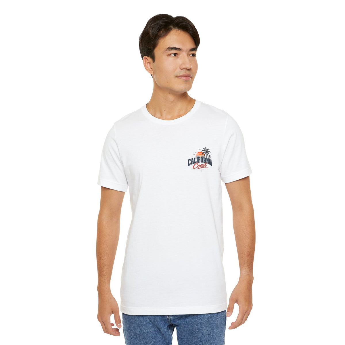 California Coast Pocket Tee — Retro Palm Surf Graphic