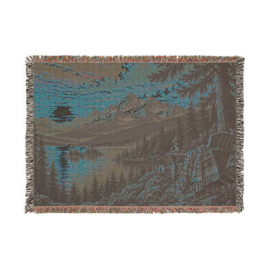 Mountain Lake Woven Blanket — Sunset Scenic Throw for Cabin, Camping & Cozy Home Decor