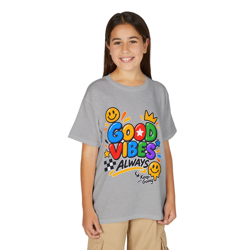 Youth T-Shirt — "Good Vibes Always" Colorful Positive Message Tee