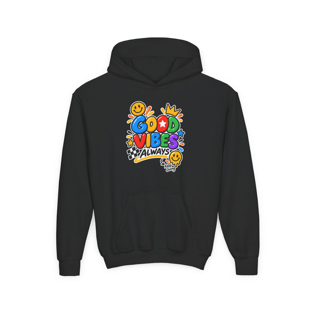 Youth Hoodie - "Good Vibes Always" Colorful Positive Graphic