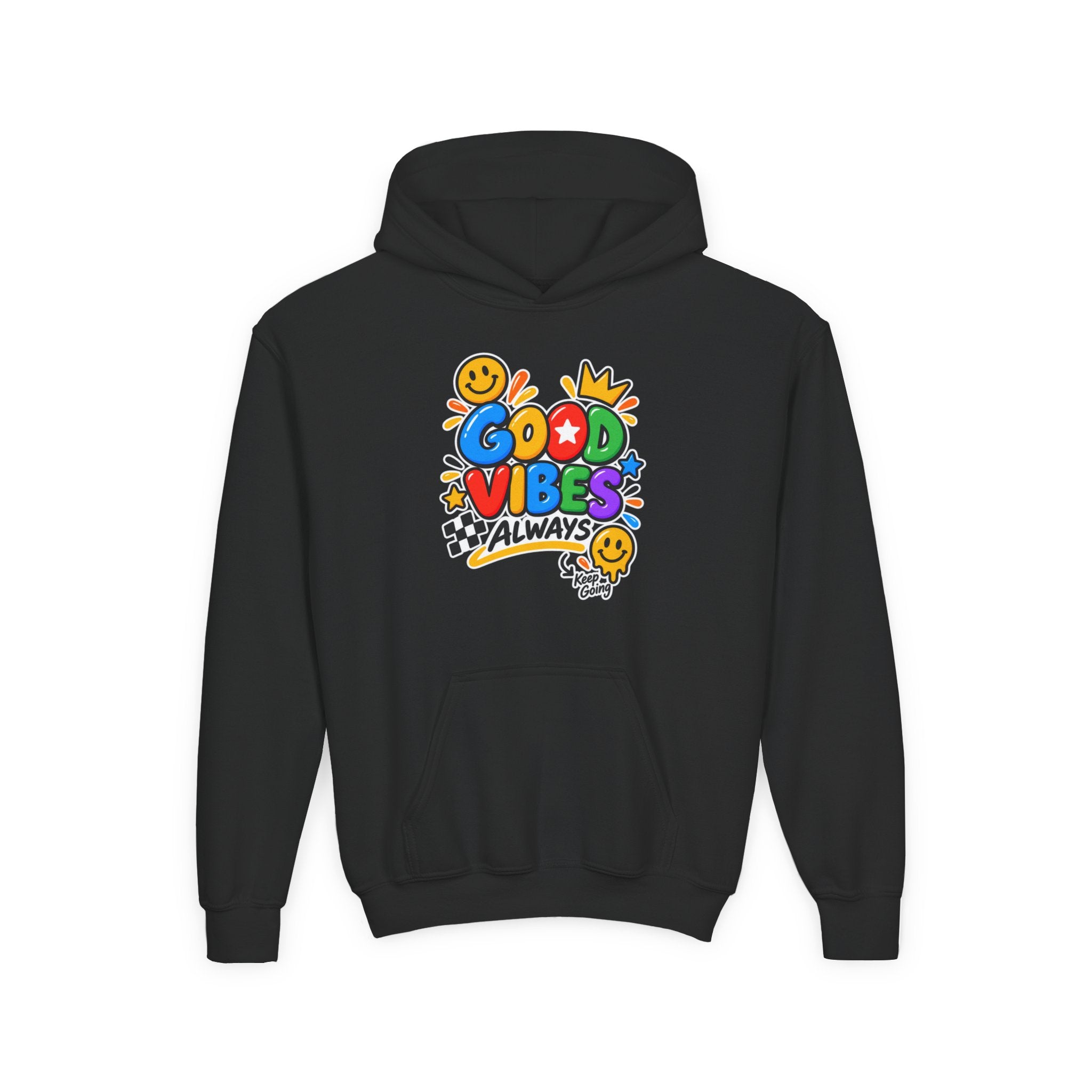 Youth Hoodie - "Good Vibes Always" Colorful Positive Graphic
