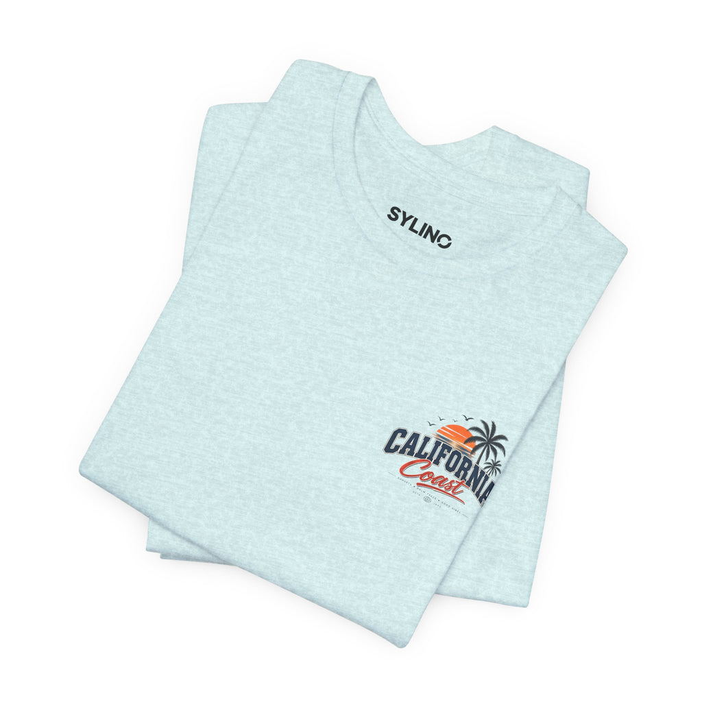 California Coast Pocket Tee — Retro Palm Surf Graphic