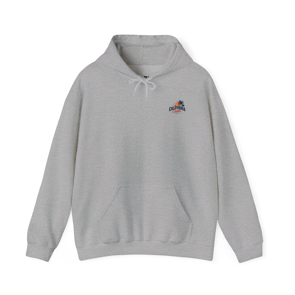 California Coast Hoodie — Vintage Car Sunset Palm Beach Graphic
