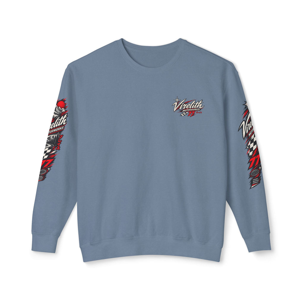 Motorworks Racing Crewneck Sweatshirt | Vintage Sleeve Graphic