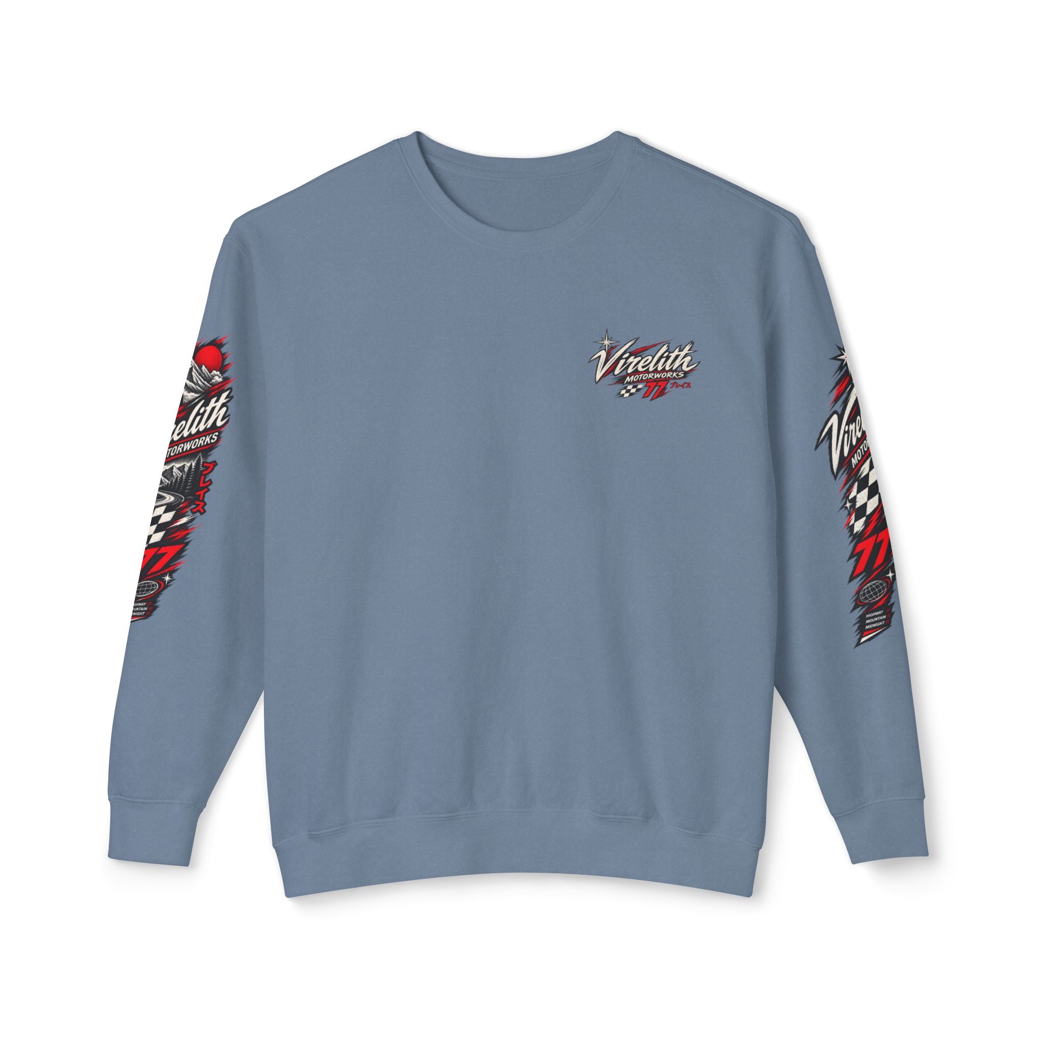 Motorworks Racing Crewneck Sweatshirt | Vintage Sleeve Graphic