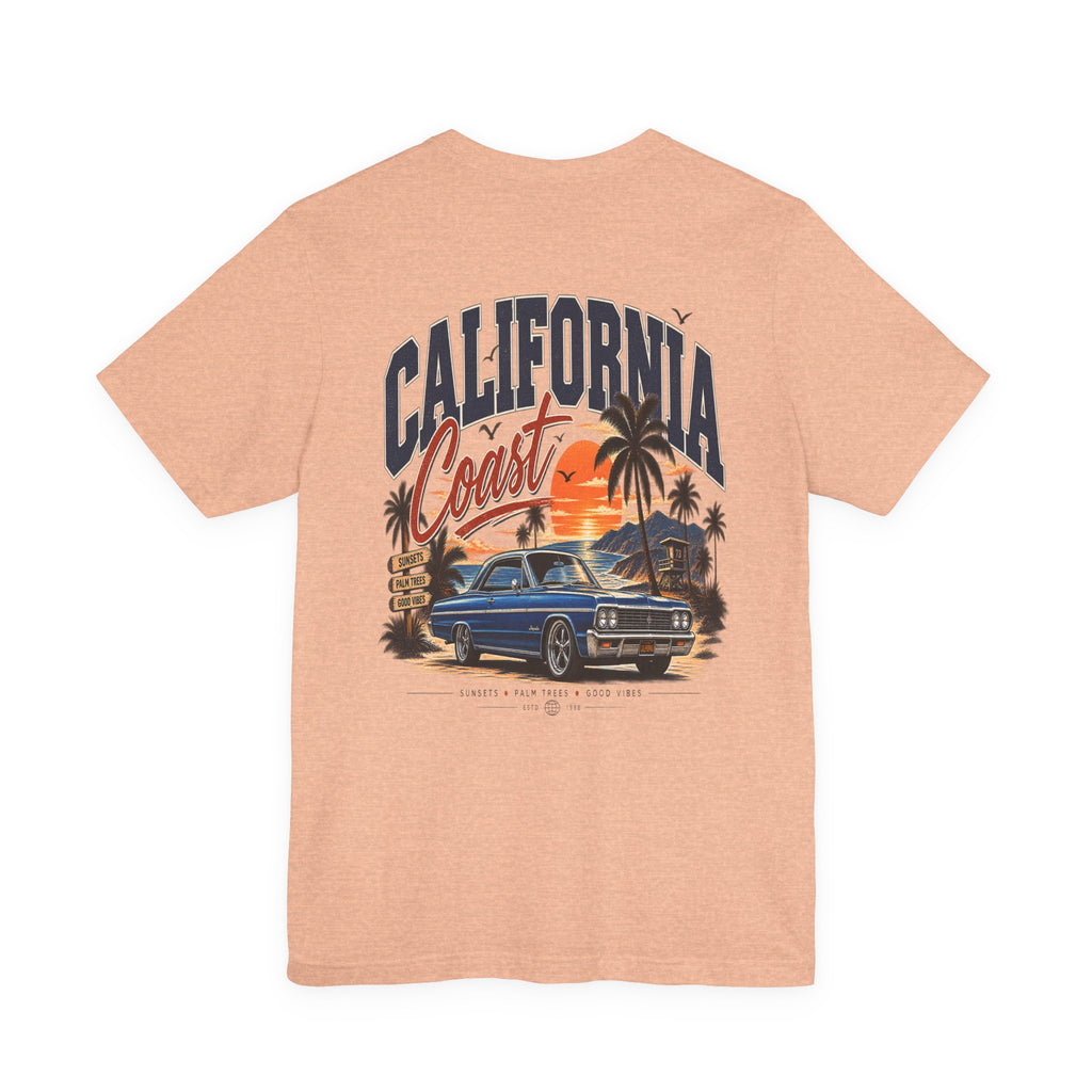 California Coast Pocket Tee — Retro Palm Surf Graphic