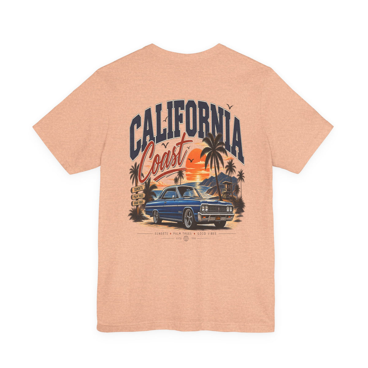 California Coast Pocket Tee — Retro Palm Surf Graphic