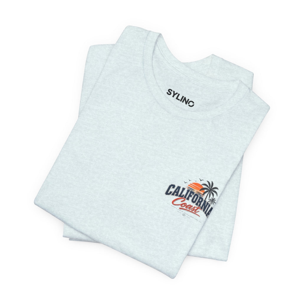 California Coast Pocket Tee — Retro Palm Surf Graphic