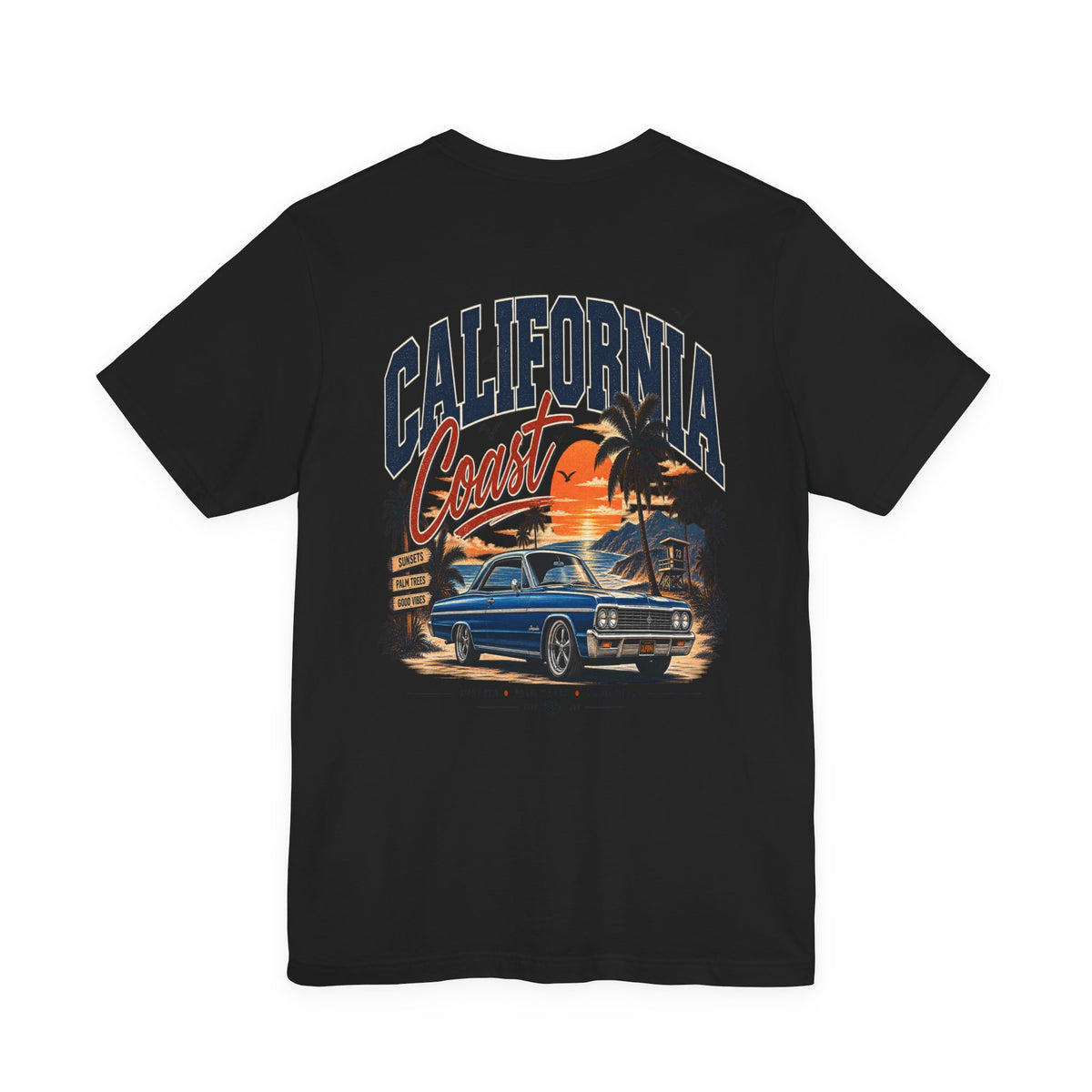 California Coast Pocket Tee — Retro Palm Surf Graphic