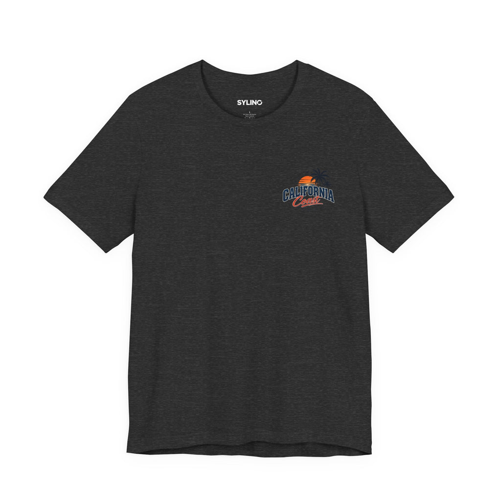 California Coast Pocket Tee — Retro Palm Surf Graphic