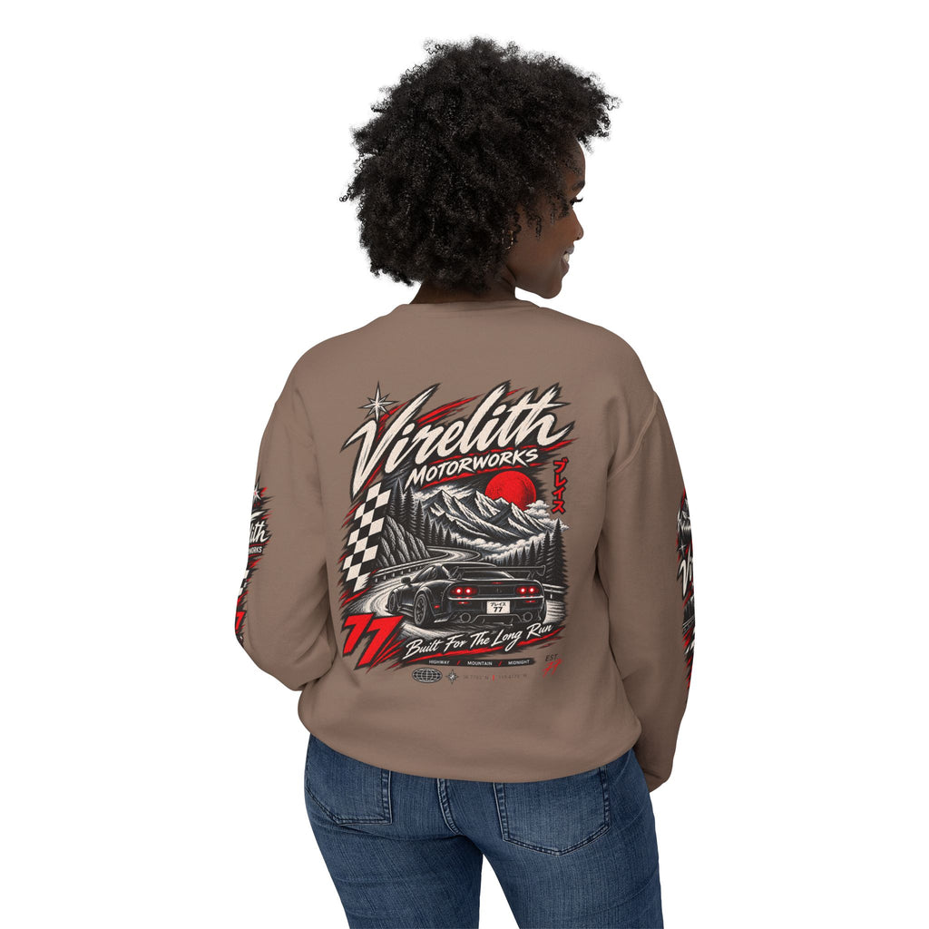 Motorworks Racing Crewneck Sweatshirt | Vintage Sleeve Graphic