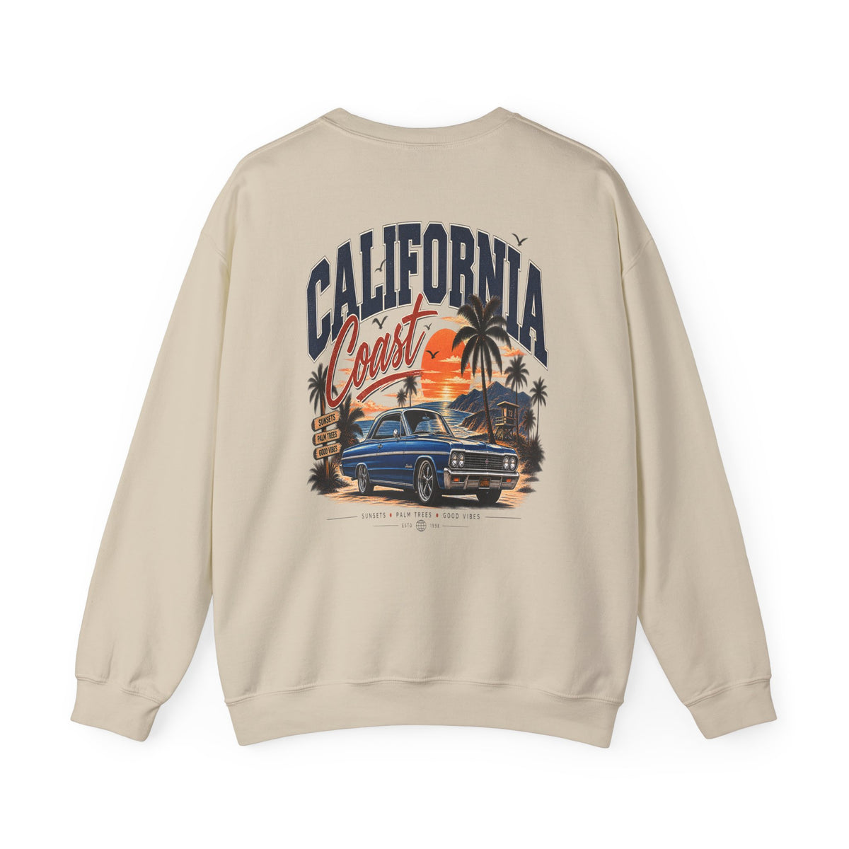 California Coast Crewneck Sweatshirt — Retro Palm Tree Graphic