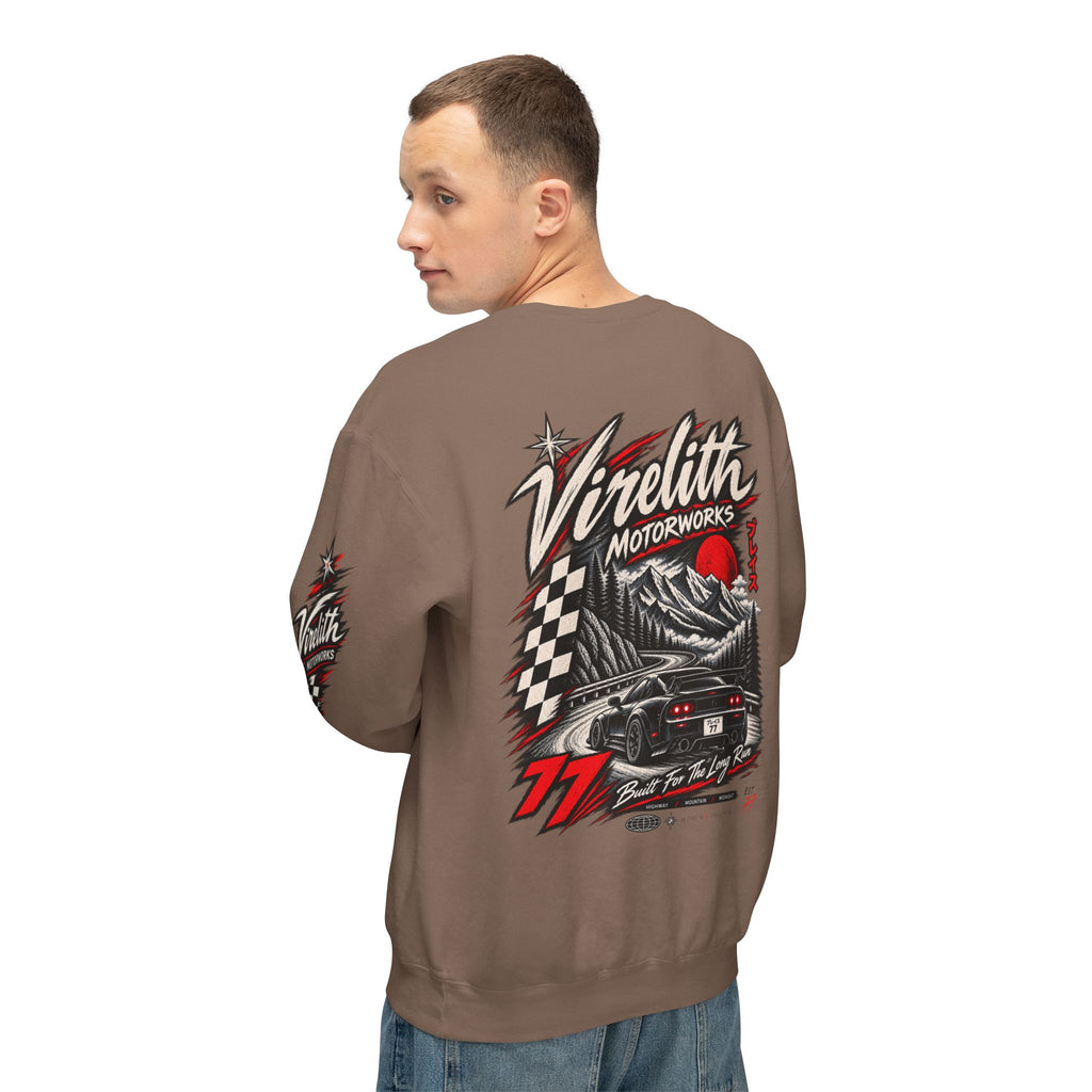 Motorworks Racing Crewneck Sweatshirt | Vintage Sleeve Graphic