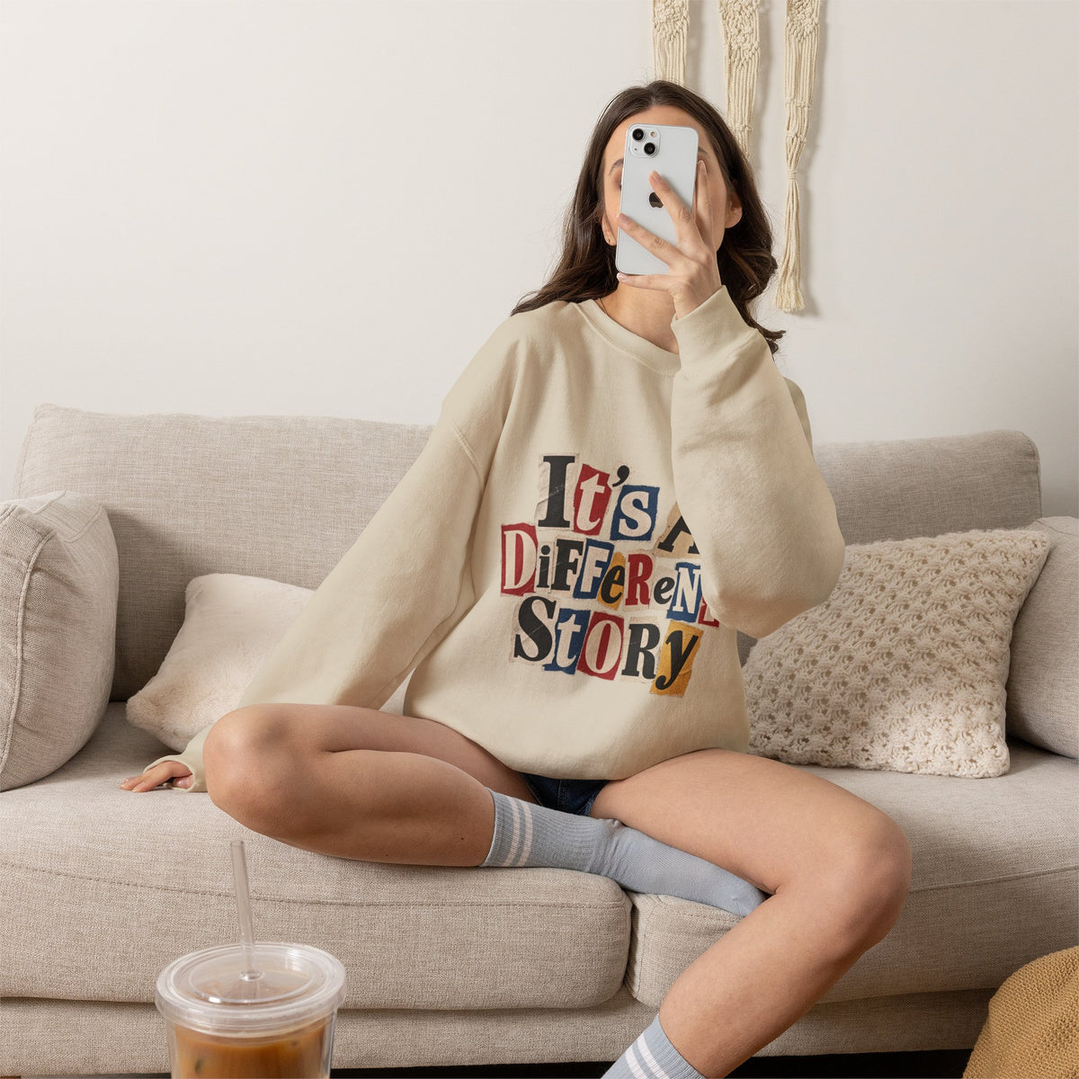 Crewneck Sweatshirt - "It's A Different Story" Retro Collage Graphic