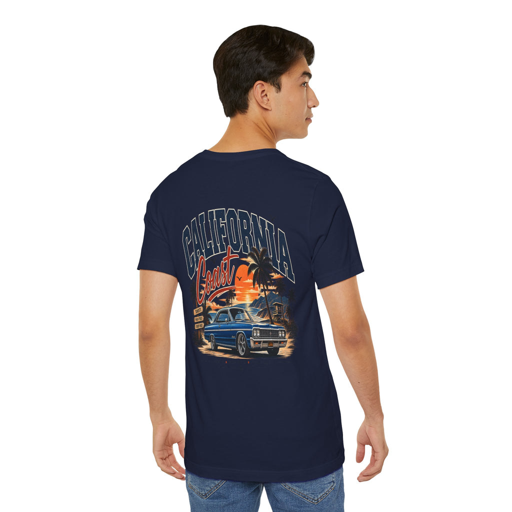 California Coast Pocket Tee — Retro Palm Surf Graphic
