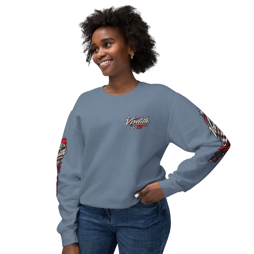 Motorworks Racing Crewneck Sweatshirt | Vintage Sleeve Graphic
