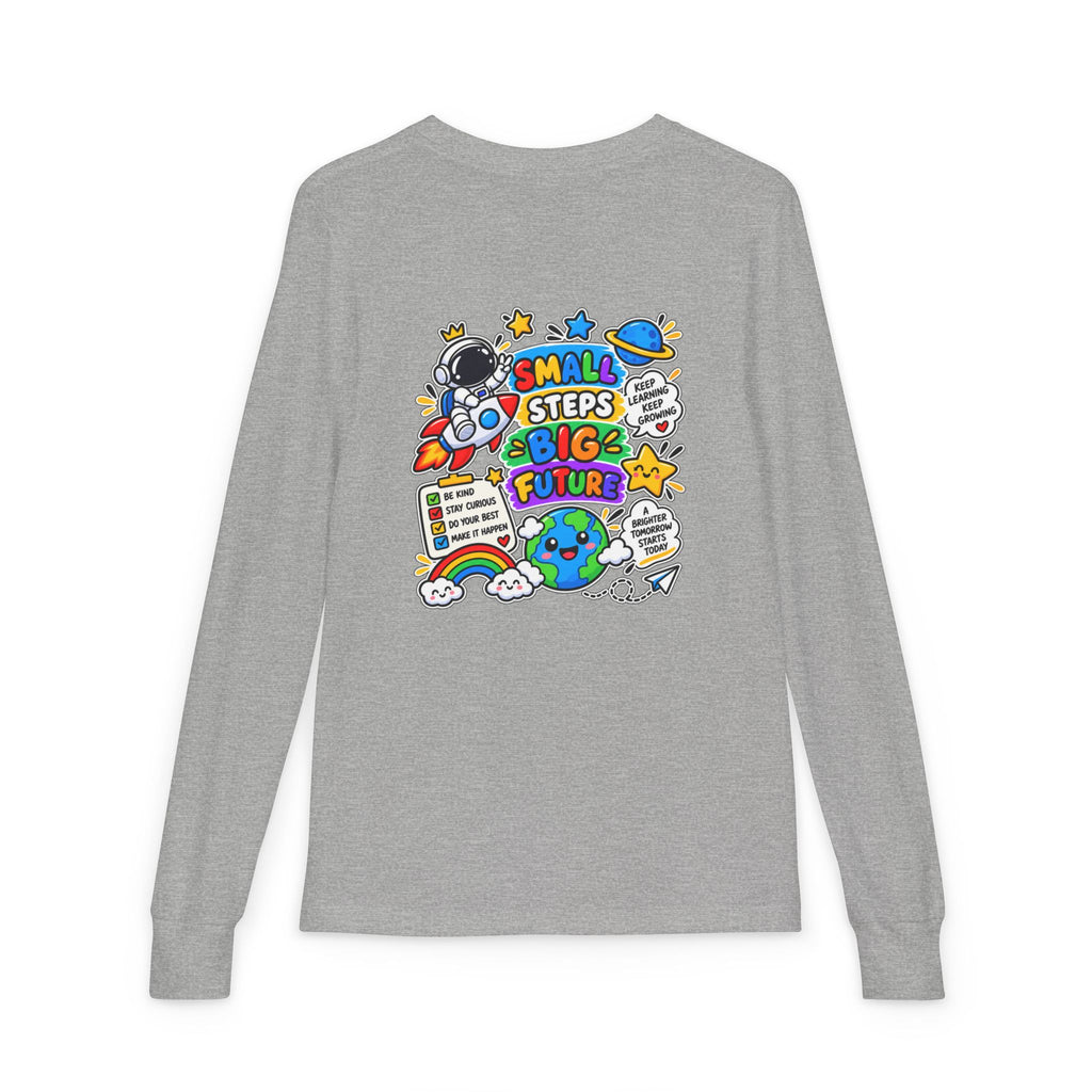 Youth Long Sleeve Tee — 'Dream Explore Discover' Colorful Space Kids Shirt