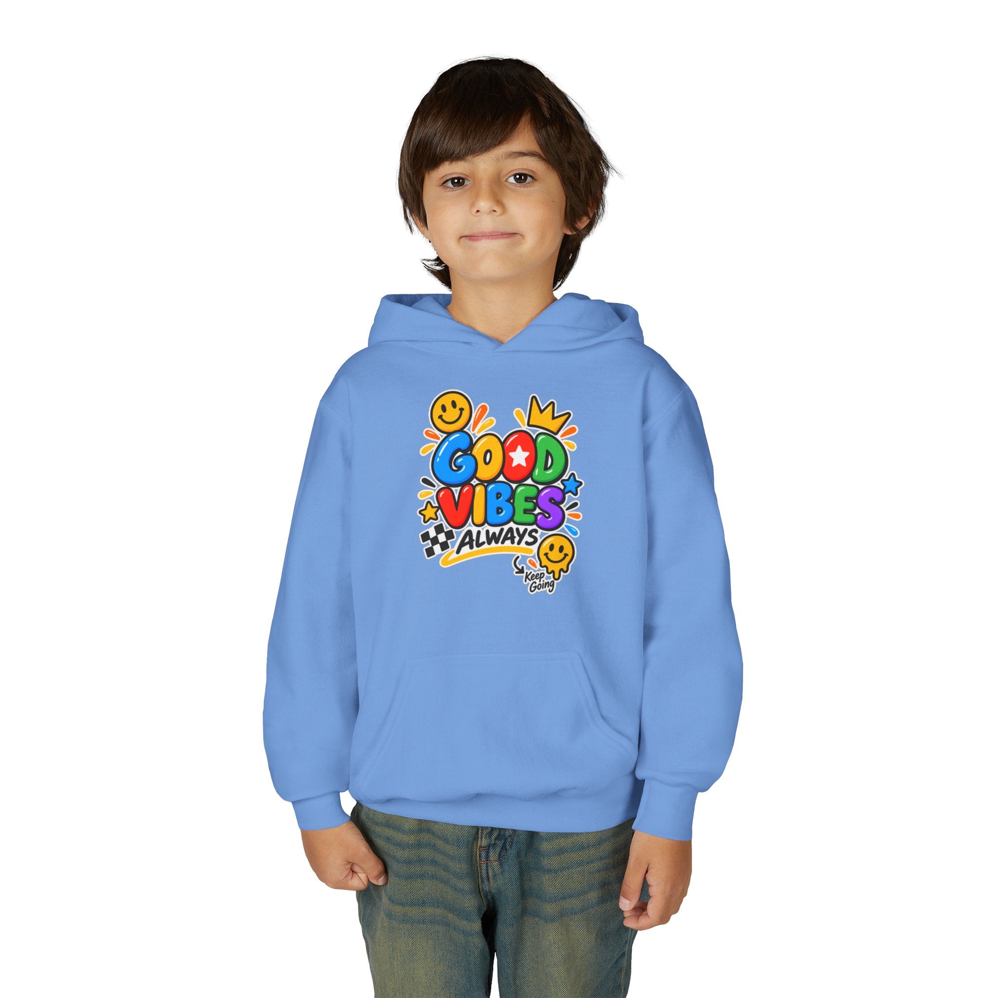 Youth Hoodie - "Good Vibes Always" Colorful Positive Graphic