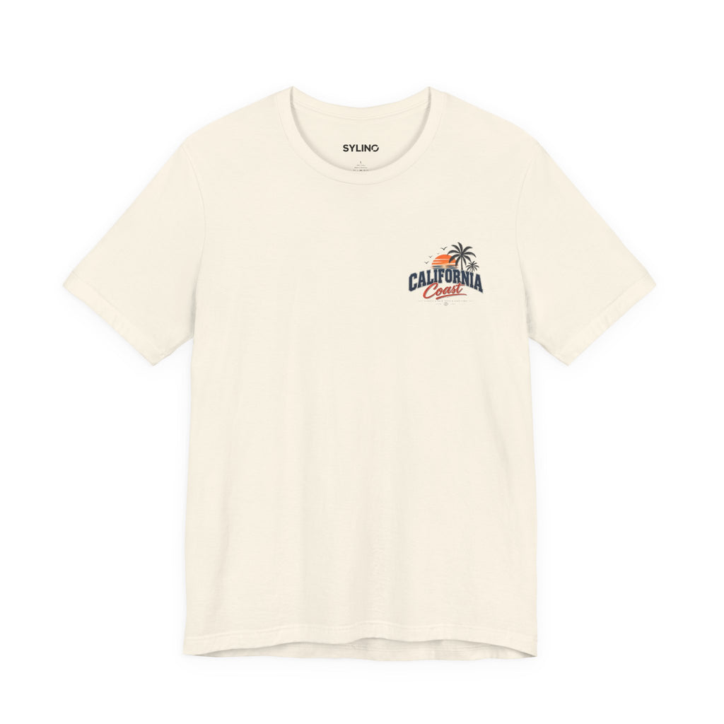 California Coast Pocket Tee — Retro Palm Surf Graphic