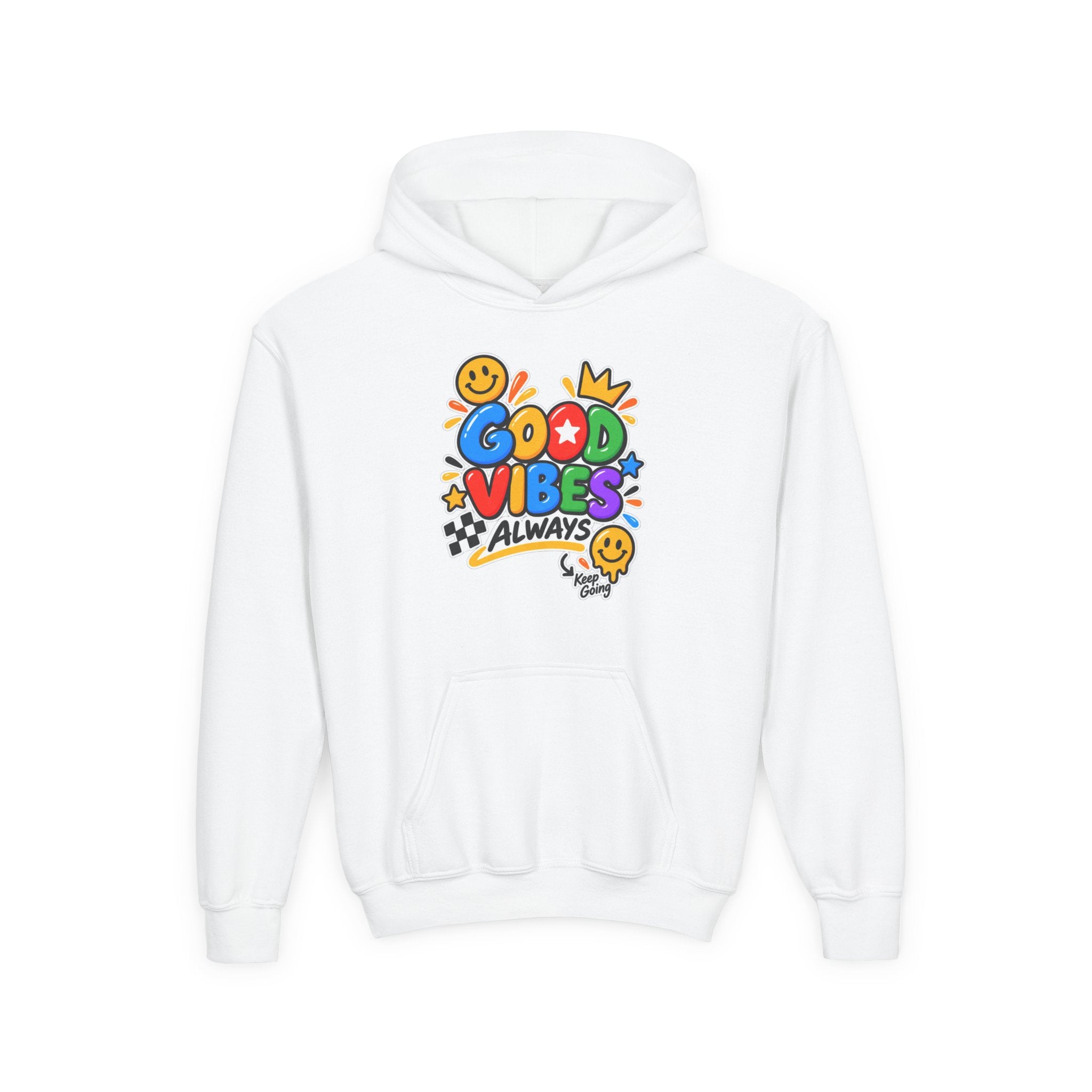 Youth Hoodie - "Good Vibes Always" Colorful Positive Graphic