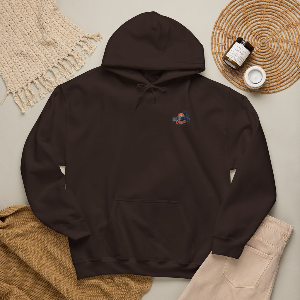 California Coast Hoodie — Vintage Car Sunset Palm Beach Graphic