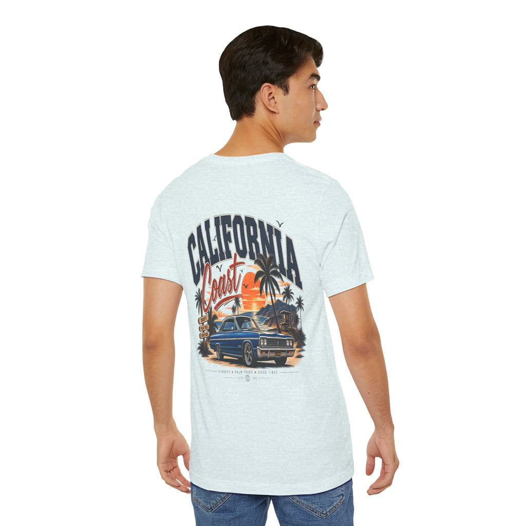 California Coast Pocket Tee — Retro Palm Surf Graphic