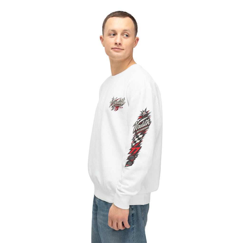Motorworks Racing Crewneck Sweatshirt | Vintage Sleeve Graphic