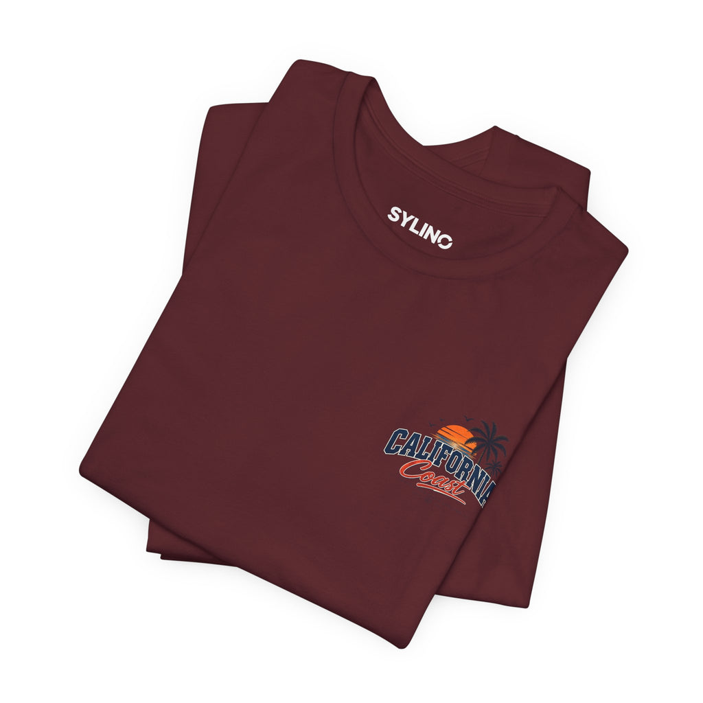 California Coast Pocket Tee — Retro Palm Surf Graphic