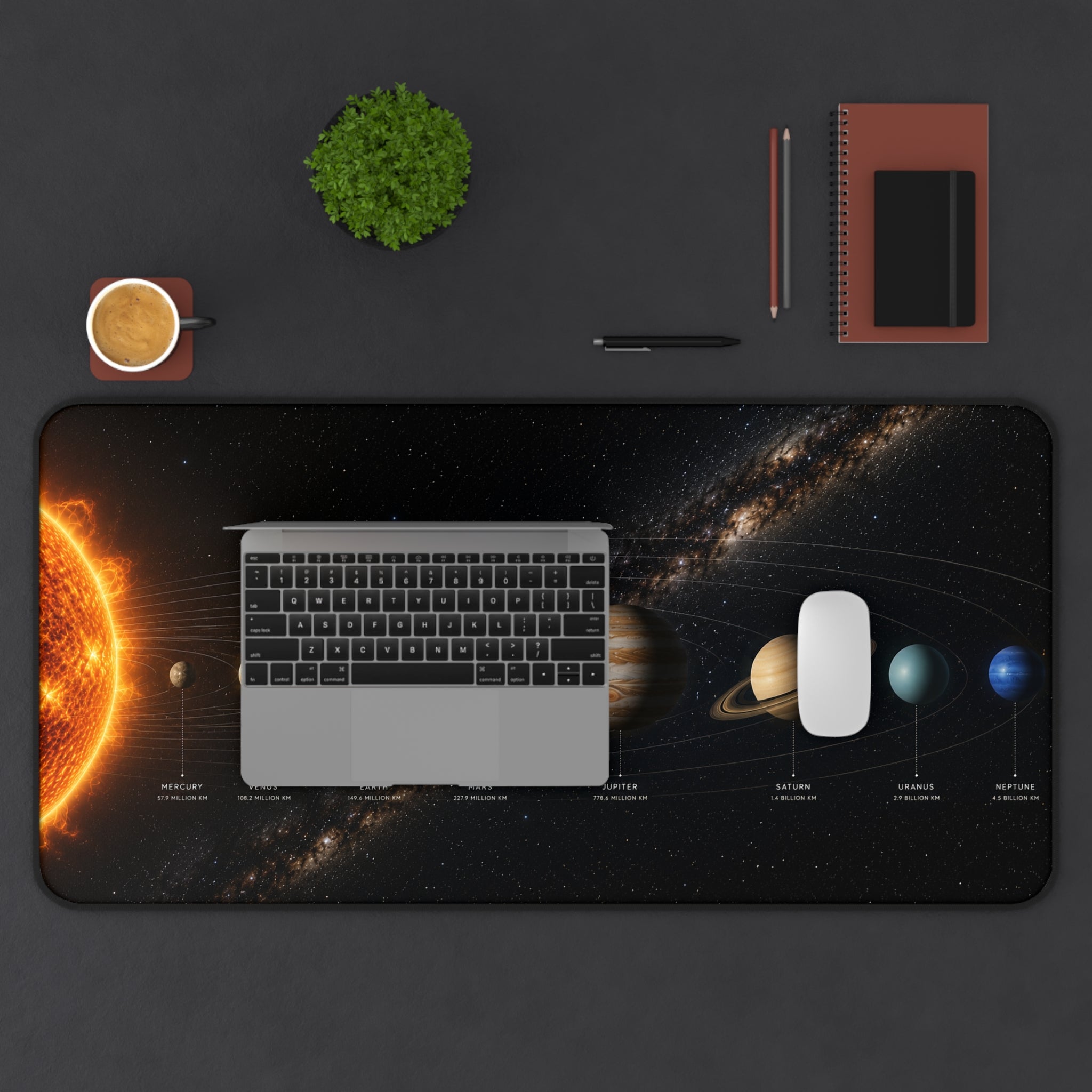 Solar System Desk Mat — Planetary Space Desk Pad with Planet Labels