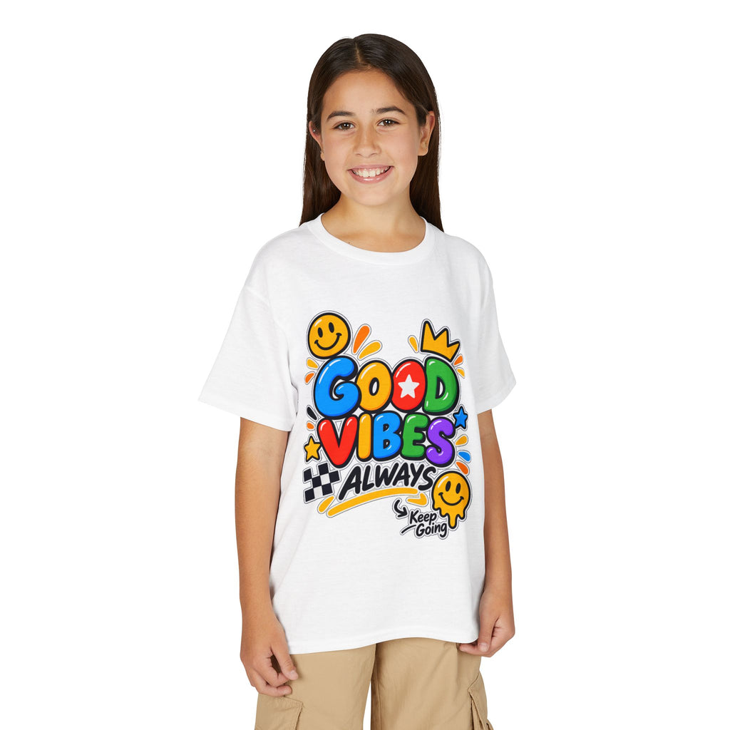 Youth T-Shirt — "Good Vibes Always" Colorful Positive Message Tee