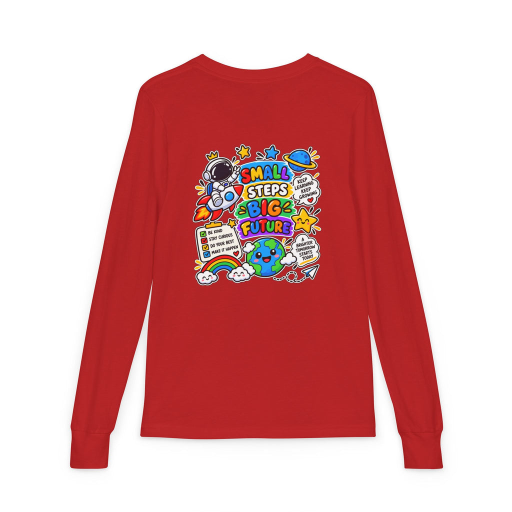 Youth Long Sleeve Tee — 'Dream Explore Discover' Colorful Space Kids Shirt