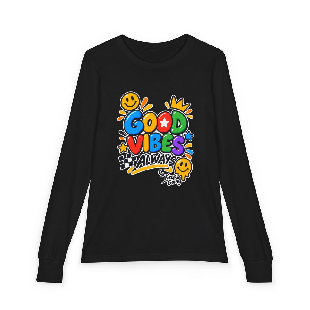 Good Vibes Always Youth Long Sleeve Tee — Positive Message Kids Shirt