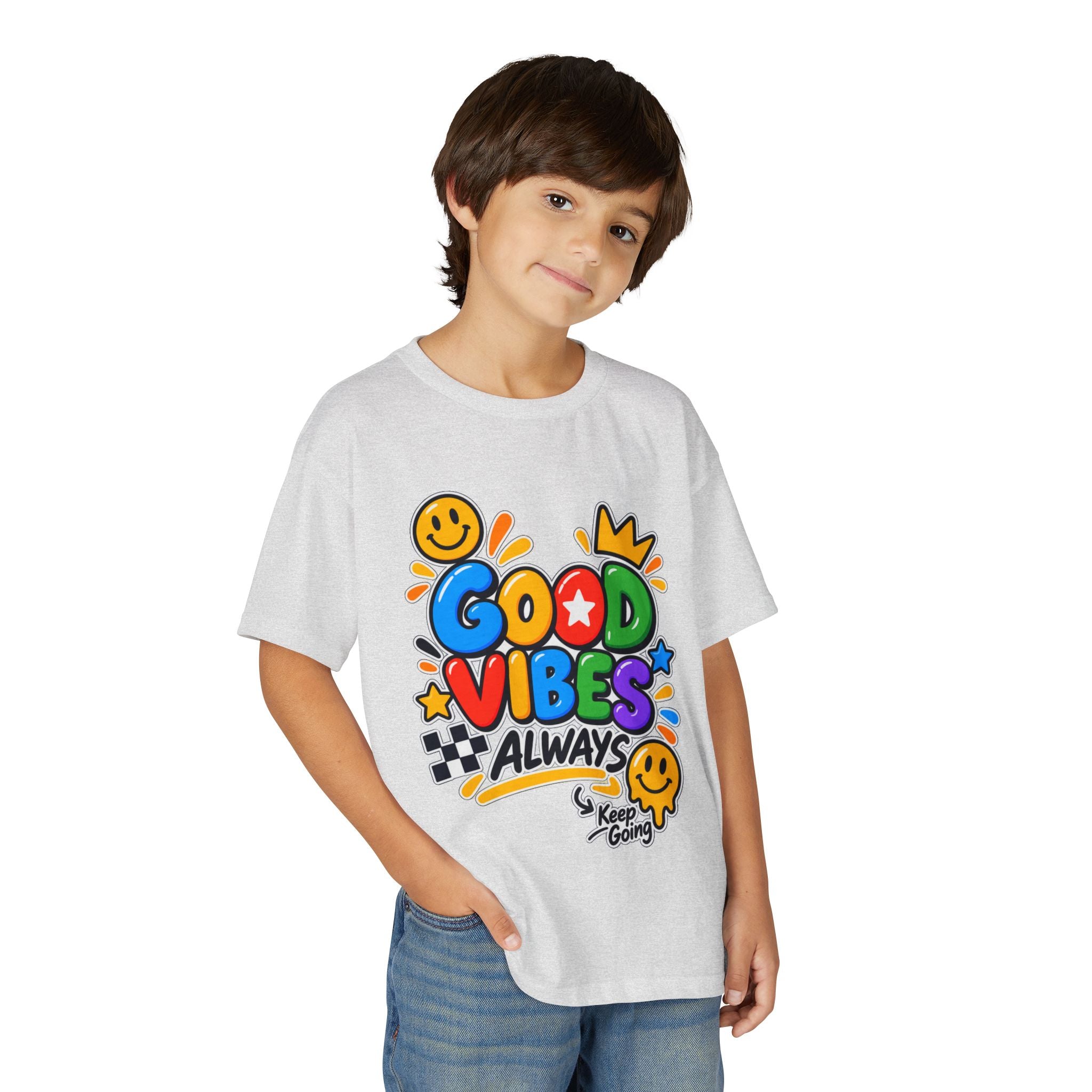 Youth T-Shirt — "Good Vibes Always" Colorful Positive Message Tee